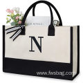 Personalized embroidery logo canvas beach bag tote Eco-friendly cotton customized Alphabet letter shopper shopping bag